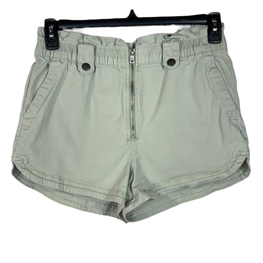 Celebrity Pink Medium Paperbag Waist Shorts Zip-Fly Pocket Stretch Hi-Rise Green